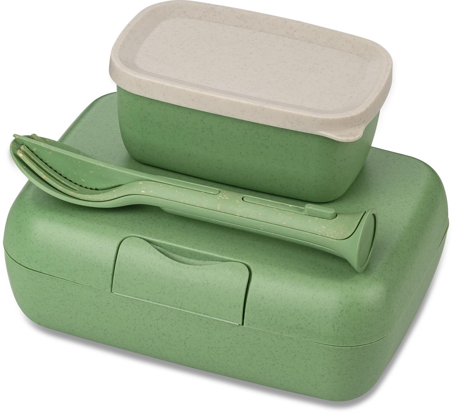 Koziol - Pascal Ready Lunchbox Set with Klikk Cutlery, Nature Leaf Green