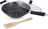 Ken Hom Wok-Set aus Antihaft Karbonstahl mit Phenolharz-Griff, 4-teilig