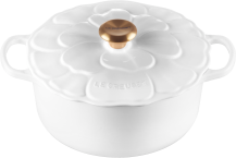 Le Creuset Bräter Signature Blume white Gusseisen mit Deckelknauf Goldfarben