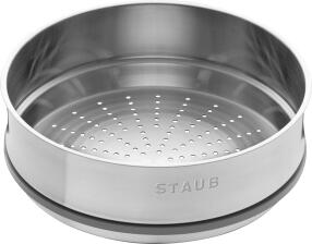 Staub Cocotte rund aus Gusseisen mit Dämpfeinsatz in grenadine