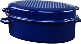 Riess Emaille Gänsebräter oval kobaltblau mit Deckel