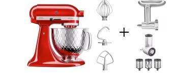 KitchenAid Küchenmaschine ARTISAN 5KSM156 liebesapfelrot mit gesteppter Schüssel Kochprofi-Set, 4,8 L