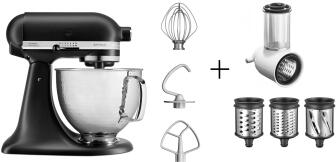 KitchenAid Küchenmaschine ARTISAN 5KSM156 in mattschwarz mit Gemüseschneider, 4,8 L