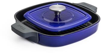 Woll Guss-Grillpfanne Iron mit Rillen und Steakpresse, Cobalt Blue