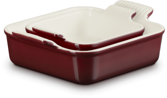 Le Creuset Auflaufform Tradition 2er-Set, quadratisch in garnet