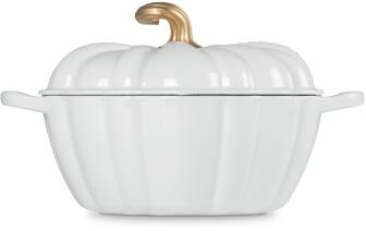 Le Creuset Kürbis-Bräter Signature 24 cm mit goldenem Deckelknauf in white