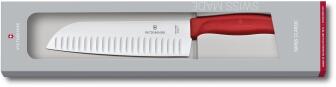 Victorinox Swiss Classic Santokumesser mit Kullenschliff in rot, 17 cm