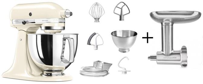 KitchenAid Küchenmaschine ARTISAN 175PS in creme mit Fleischwolf aus Metall